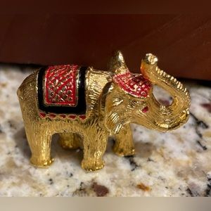 Vintage Gold Metal Elephant Figurine With Red Rhinestone Eyes Paperweight